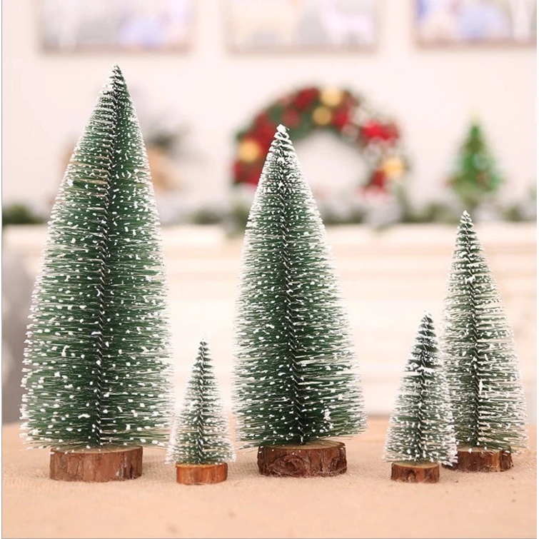 4'' Frosted Tree with Wood Look Base 1