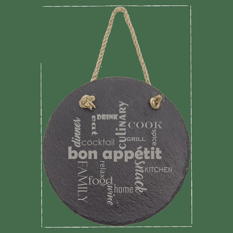 7" Charcoal Gray Round Slate Decor with Hanger String