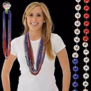 36" Red-Silver-Blue (7mm) Bead Necklace