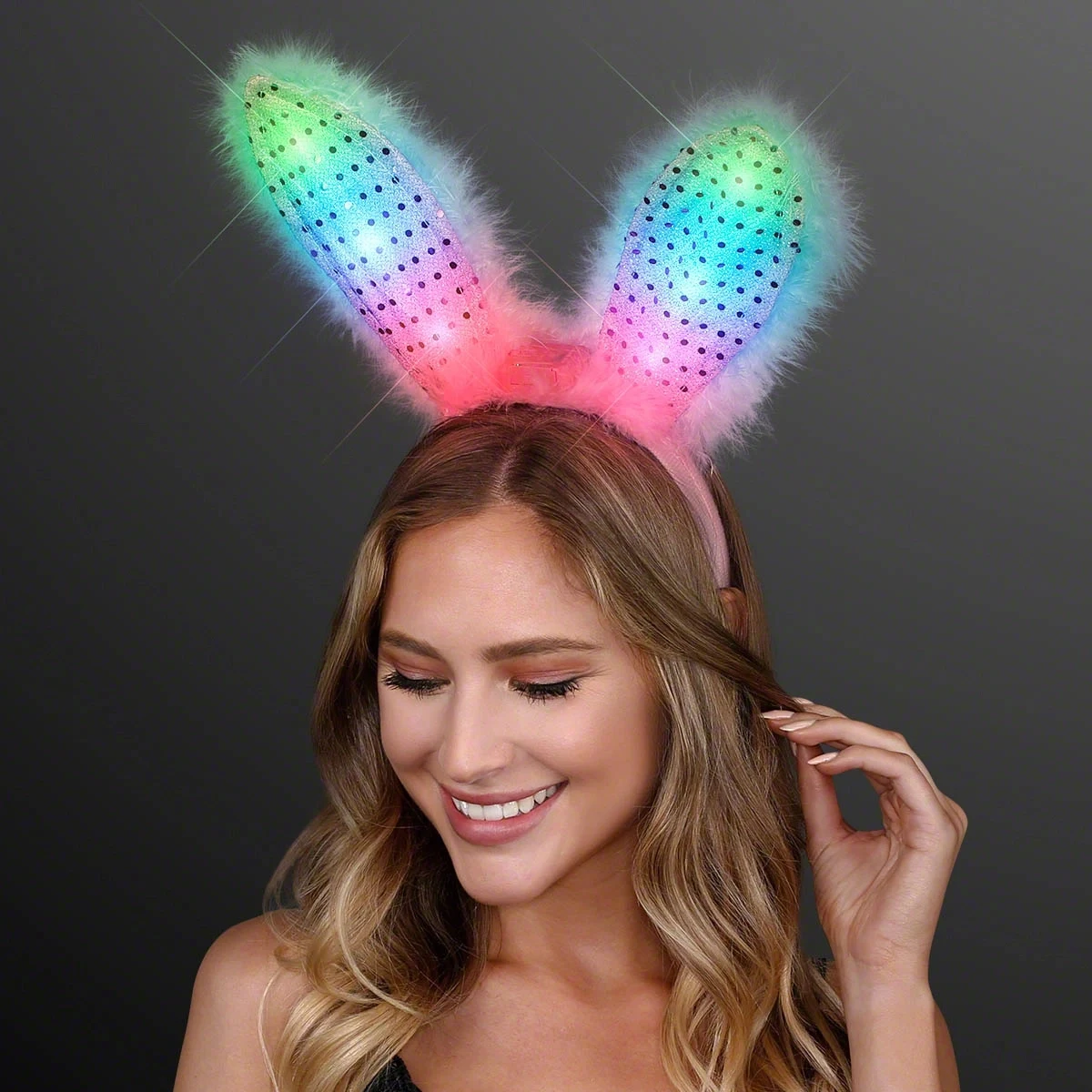 Light up bunny ears headband - pink and white 1
