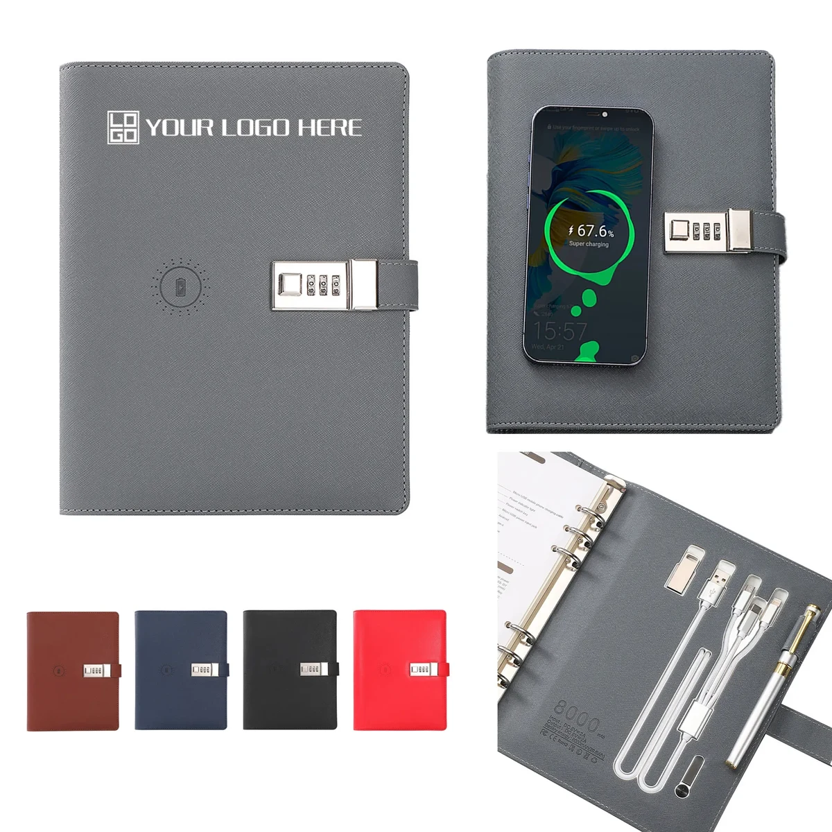 Pu Leather 8000 Mah Wireless Power Bank Notepad Gift 1