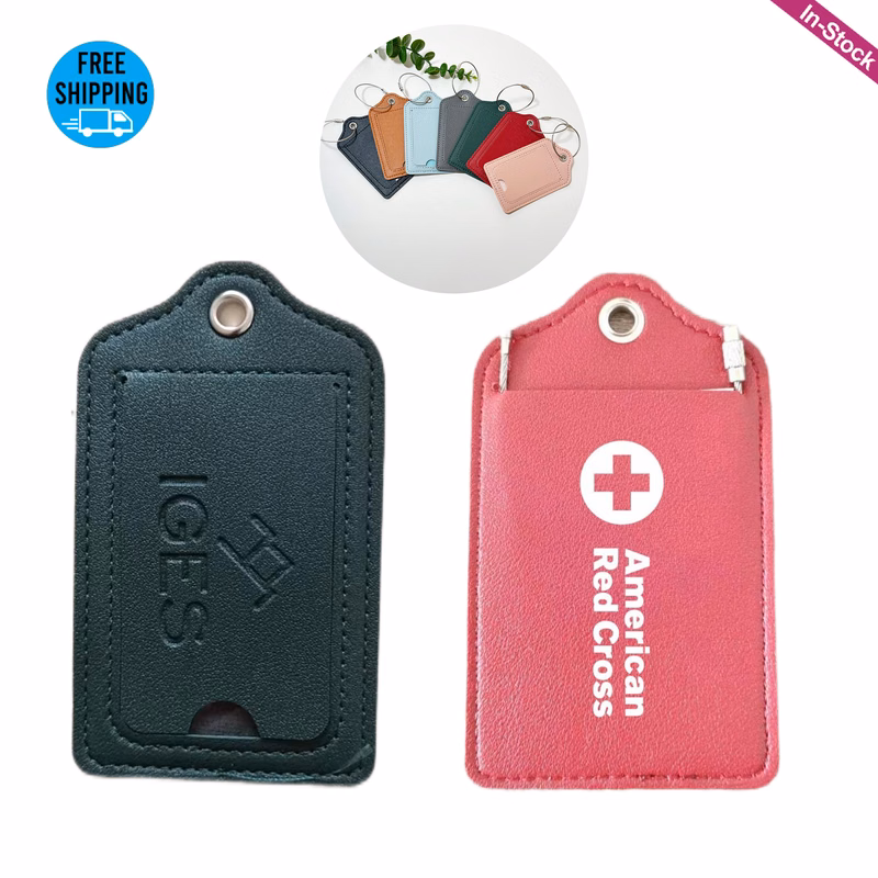 PU Leather Luggage Tags with Privacy Cover Metal Ring