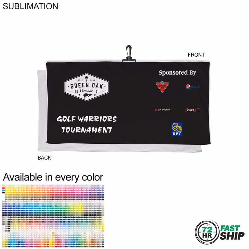 72 Hr Fast Ship - Oversized Golf Towel in Soft Velour Terry, 24x48, with Black Hook, Sublimated