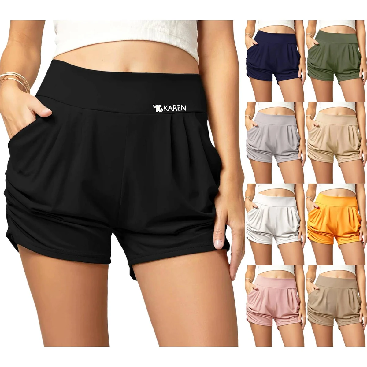 Women High Waist Sport Short w/ Pockets 1