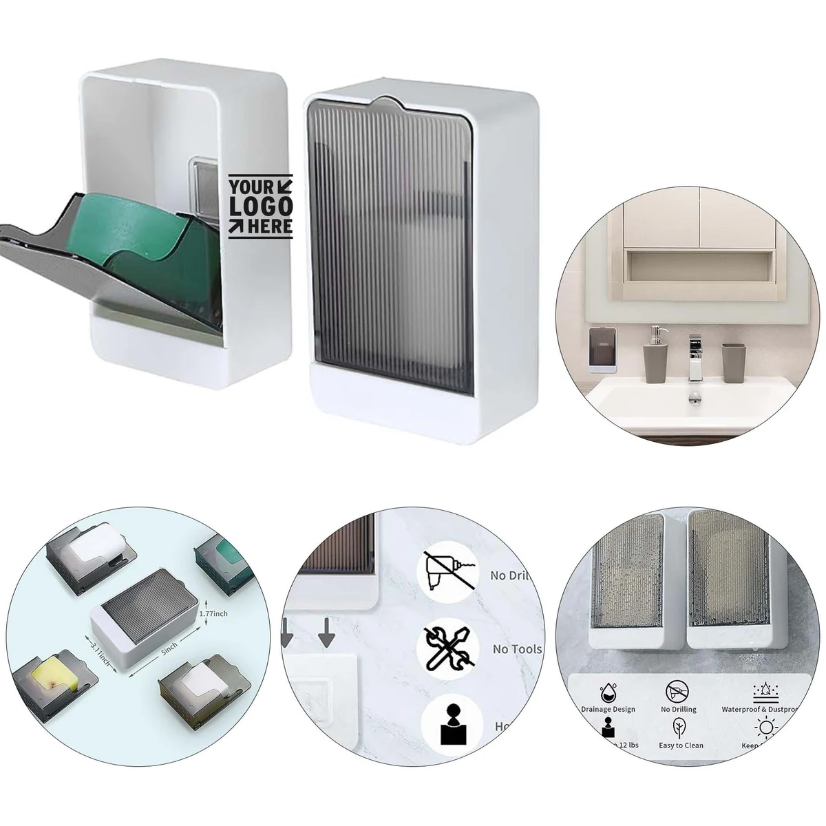 Kitchen Sink Bathtub Bathroom Waterproof Dustproof Drain Wall Mounted Shower Bar Soap Holder 1