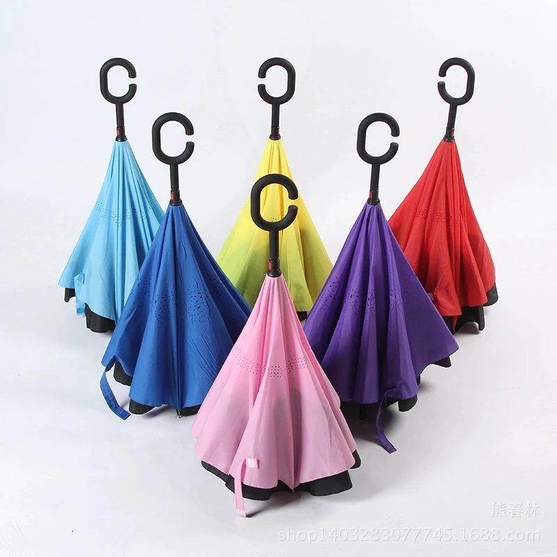 Auto Reversed Umbrella with Straight Handle 1