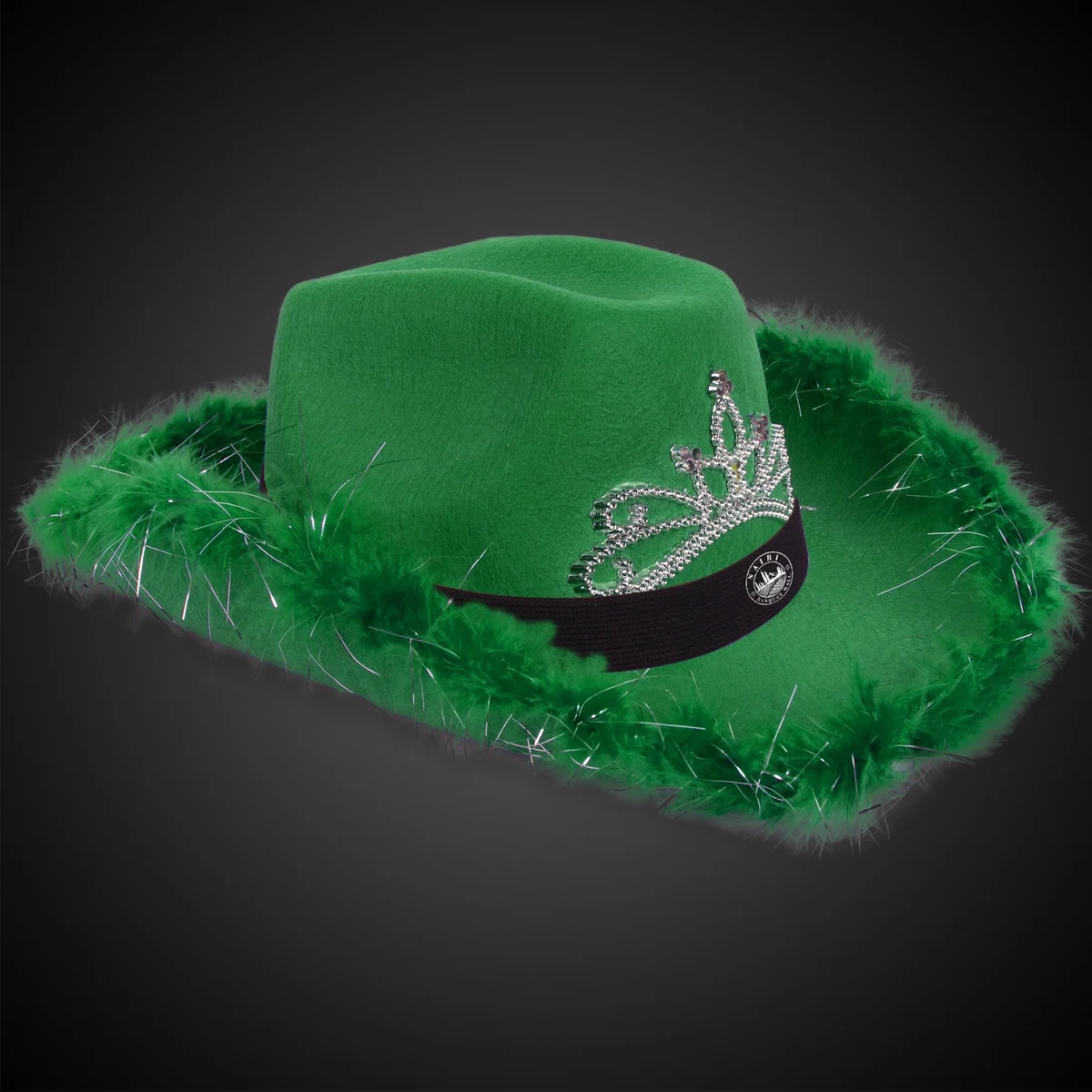 Green Light Up Cowboy Hat w/ Tiara and Feather(Black Imprinted Band) 1