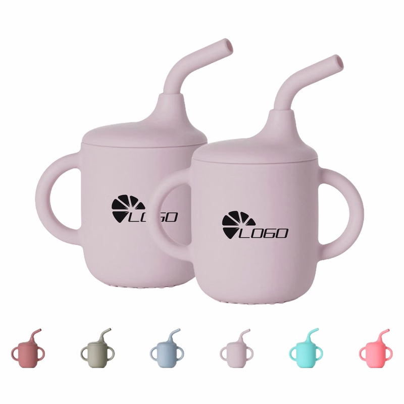 MOQ 20pcs Baby Silicone Drinking Cup With Straw