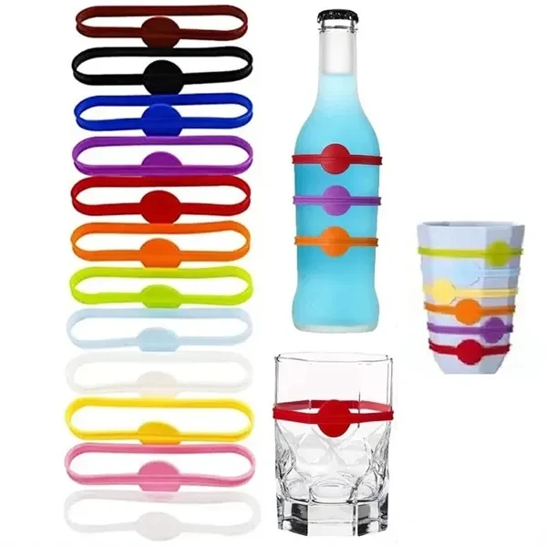 Custom 12-Piece Silicone Wine Glass Markers — Colorful Drink Identifier Rings 1