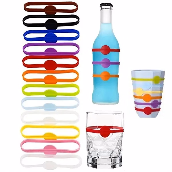 Custom 12-Piece Silicone Wine Glass Markers — Colorful Drink Identifier Rings