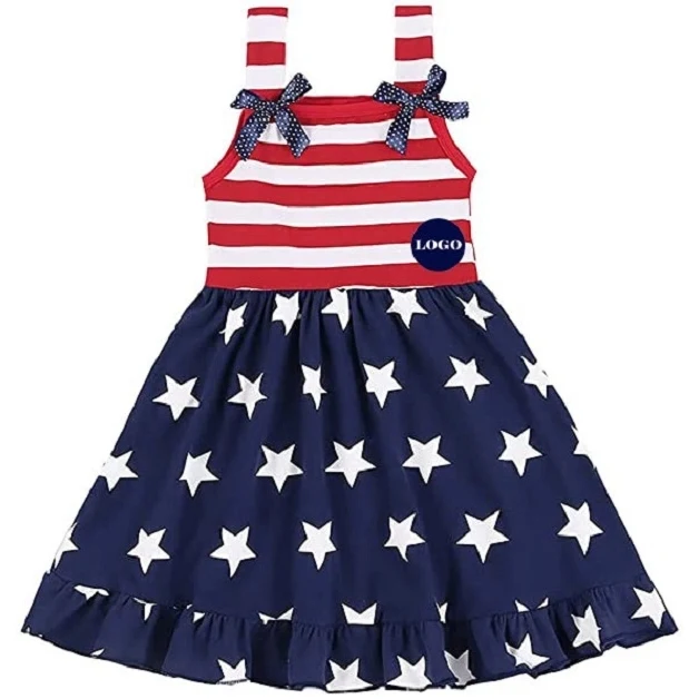 Stars And Stripes Bow-Knot Dress For Girls 1