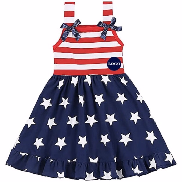 Stars And Stripes Bow-Knot Dress For Girls