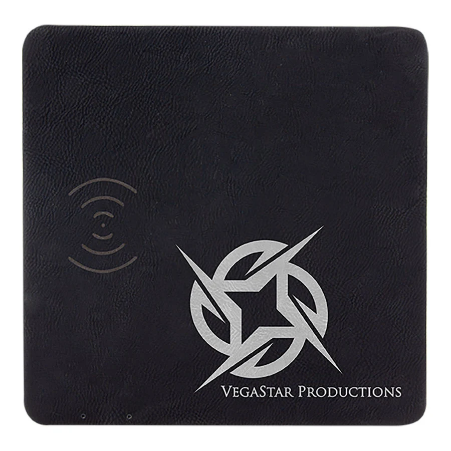 8" x 8" Black/Silver Leatherette Phone Charging Mat 1