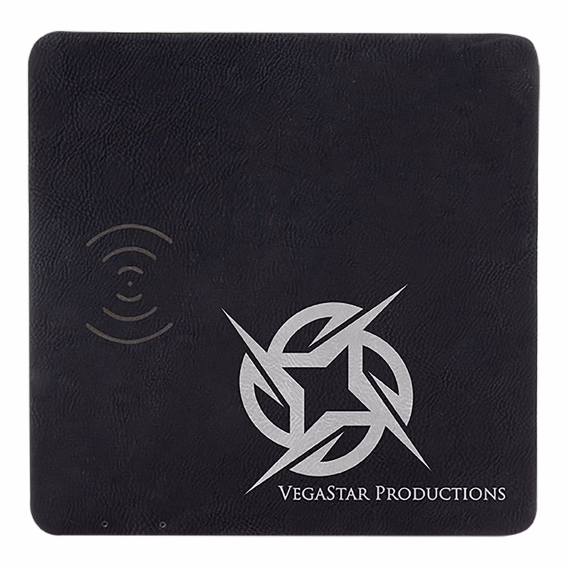8" x 8" Black/Silver Leatherette Phone Charging Mat