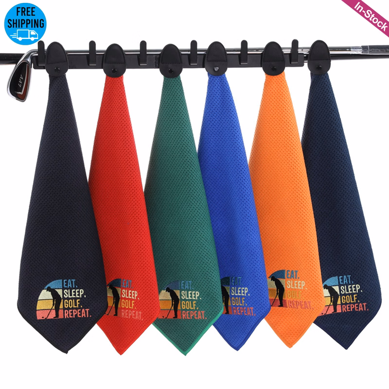 Embroidered 400GSM Magnetic Leather Clip Microfiber Waffle Golf Towel