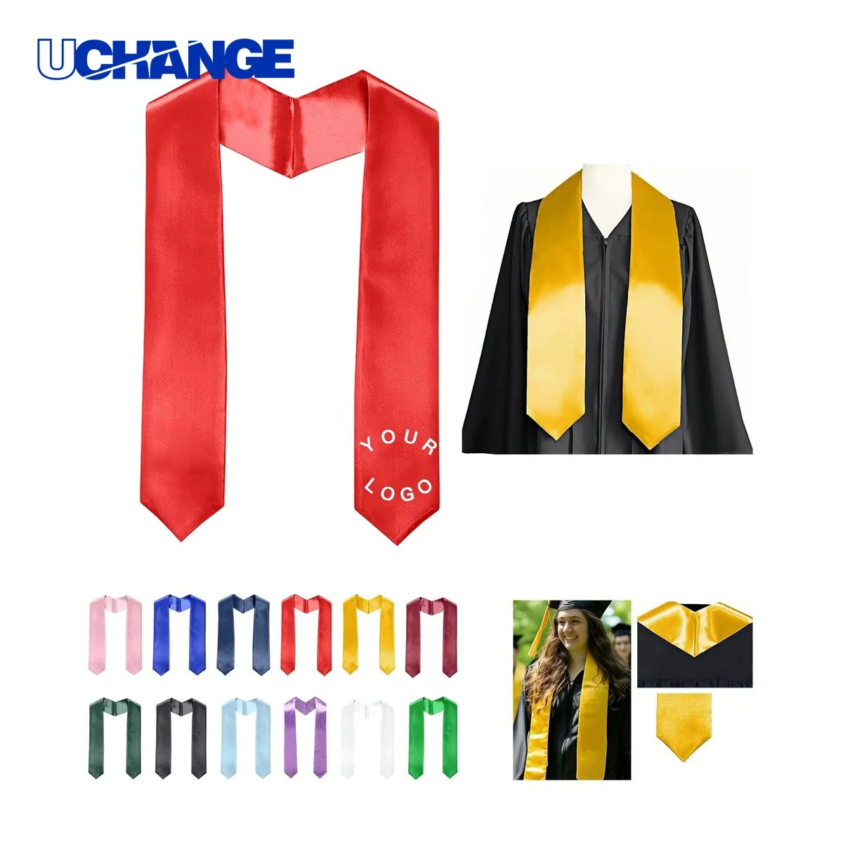 Satin Graduation Stole Sash with Smooth Fabric Design 1