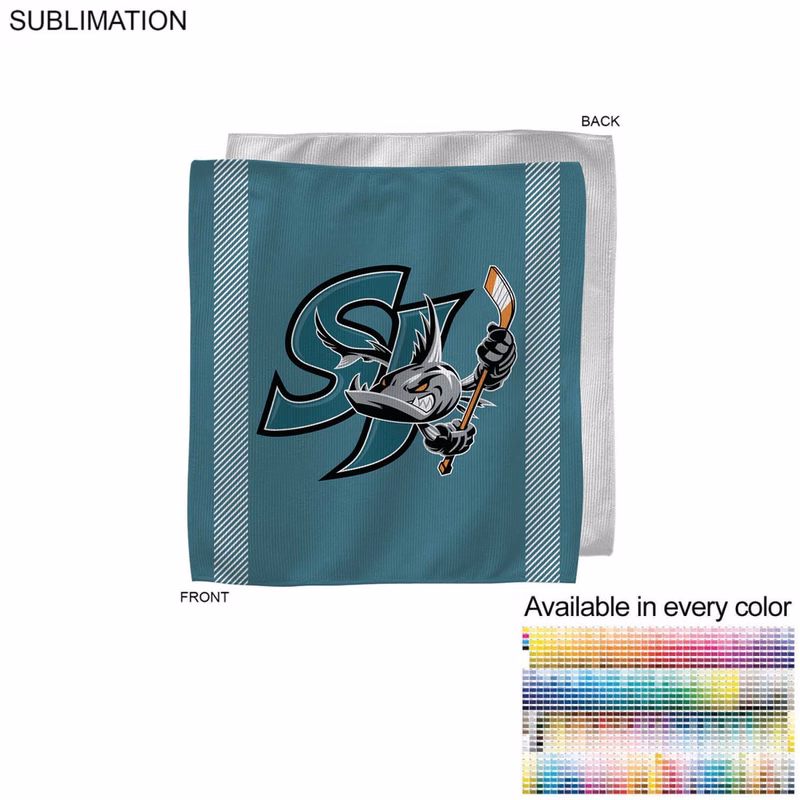 Colored Sublimated Rally, Skate Towels with Jersey stripes, 15x15, Sublimated Edge to Edge 1 side