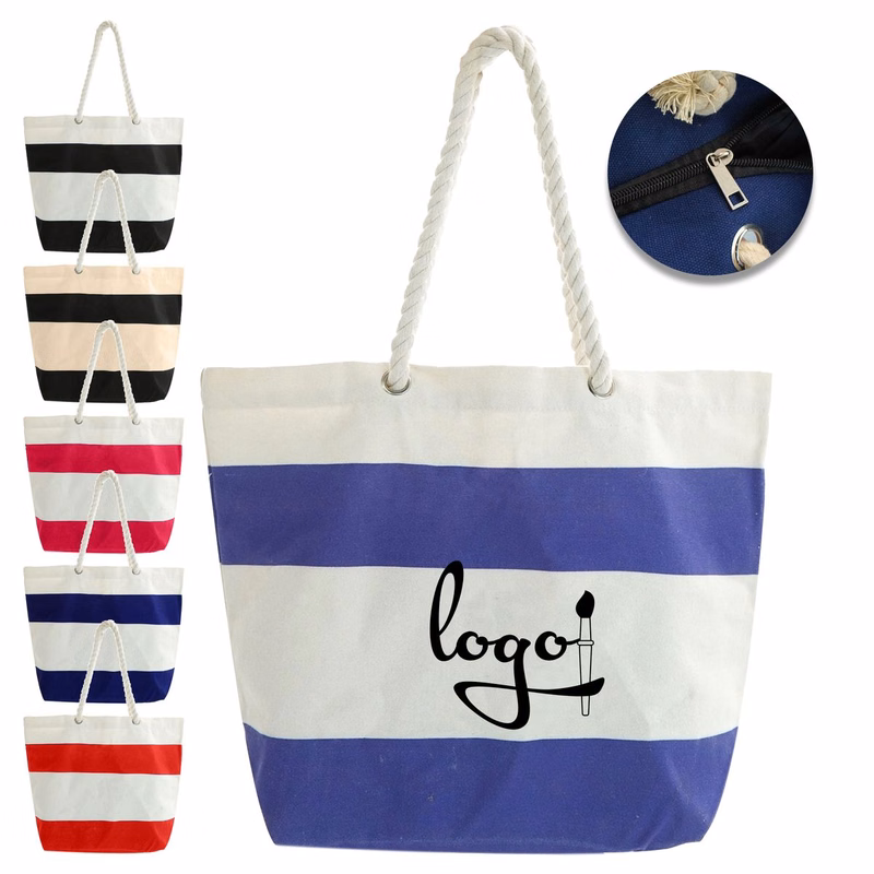 Stripes 12oz Cotton Canvas Shopper Tote with Zipper