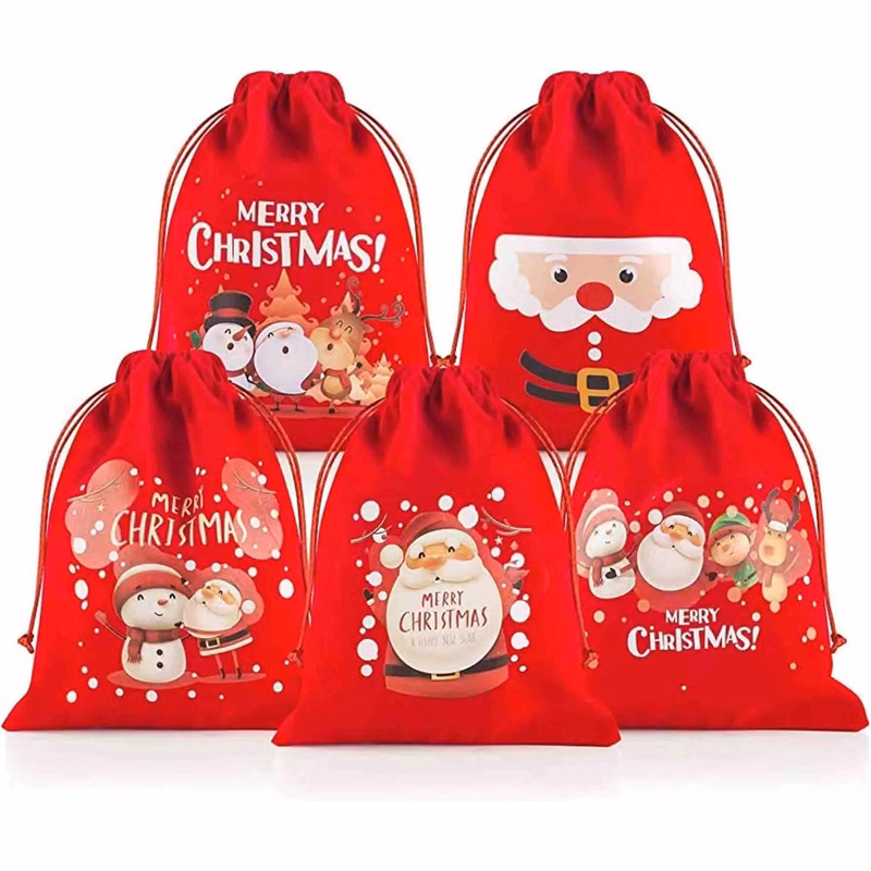 Christmas Drawstring Gift Bags with Tags