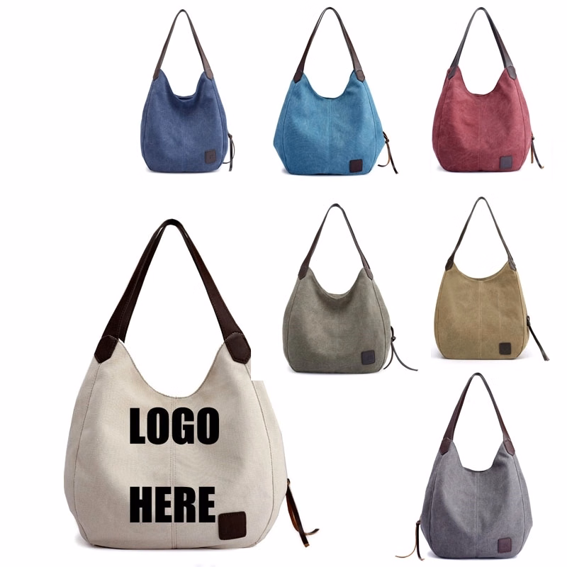 Custom Women's Canvas Tote Handbags Multi-pocket