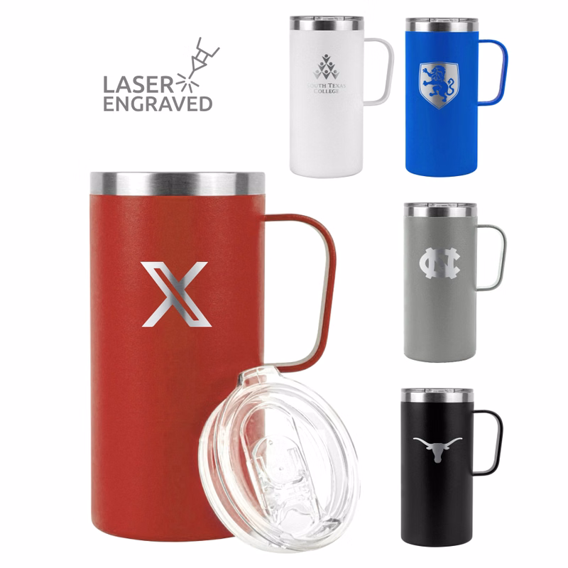20oz Large Vacuum Camp Mug - Double Wall Stainless Steel - Powder Coated