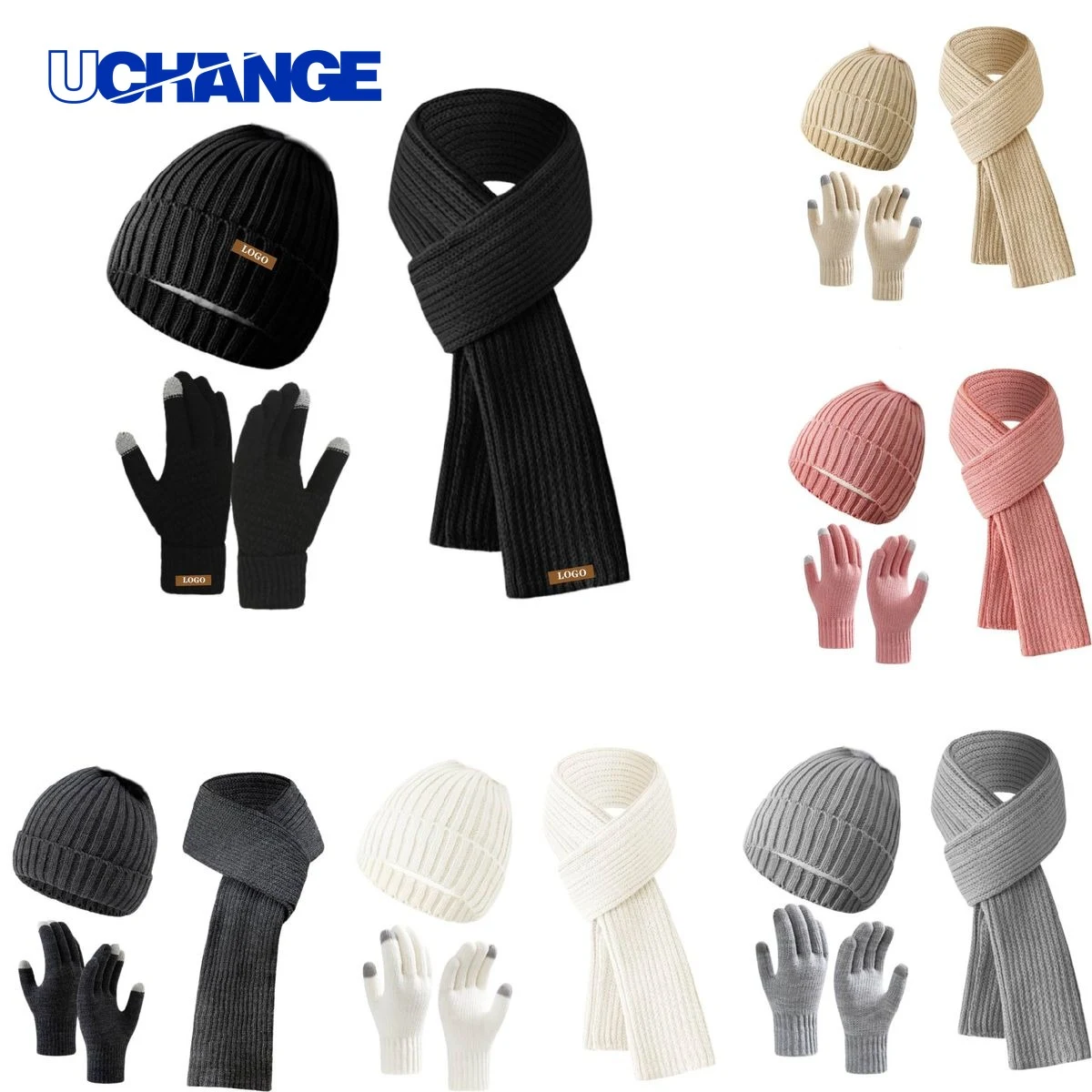 Knit Scarf Gloves Set 1
