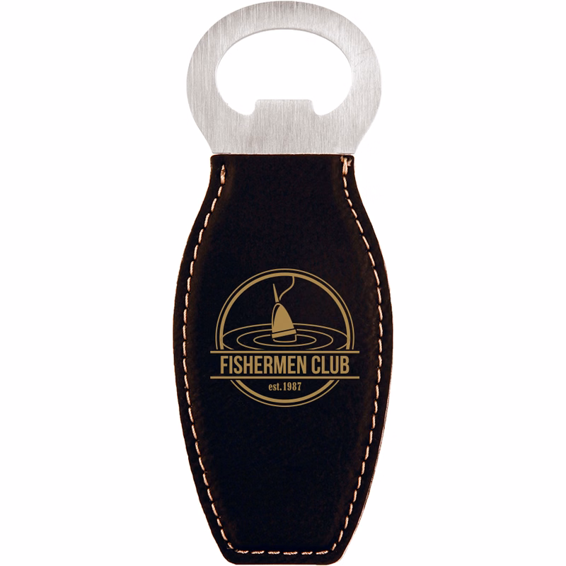 Black/Gold Leatherette Bottle Opener with Magnet