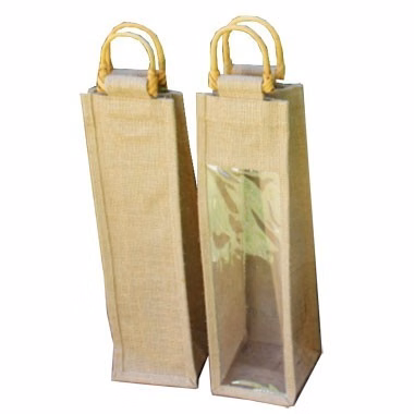 Natural Jute Wine Tote Bag with Cane Handles