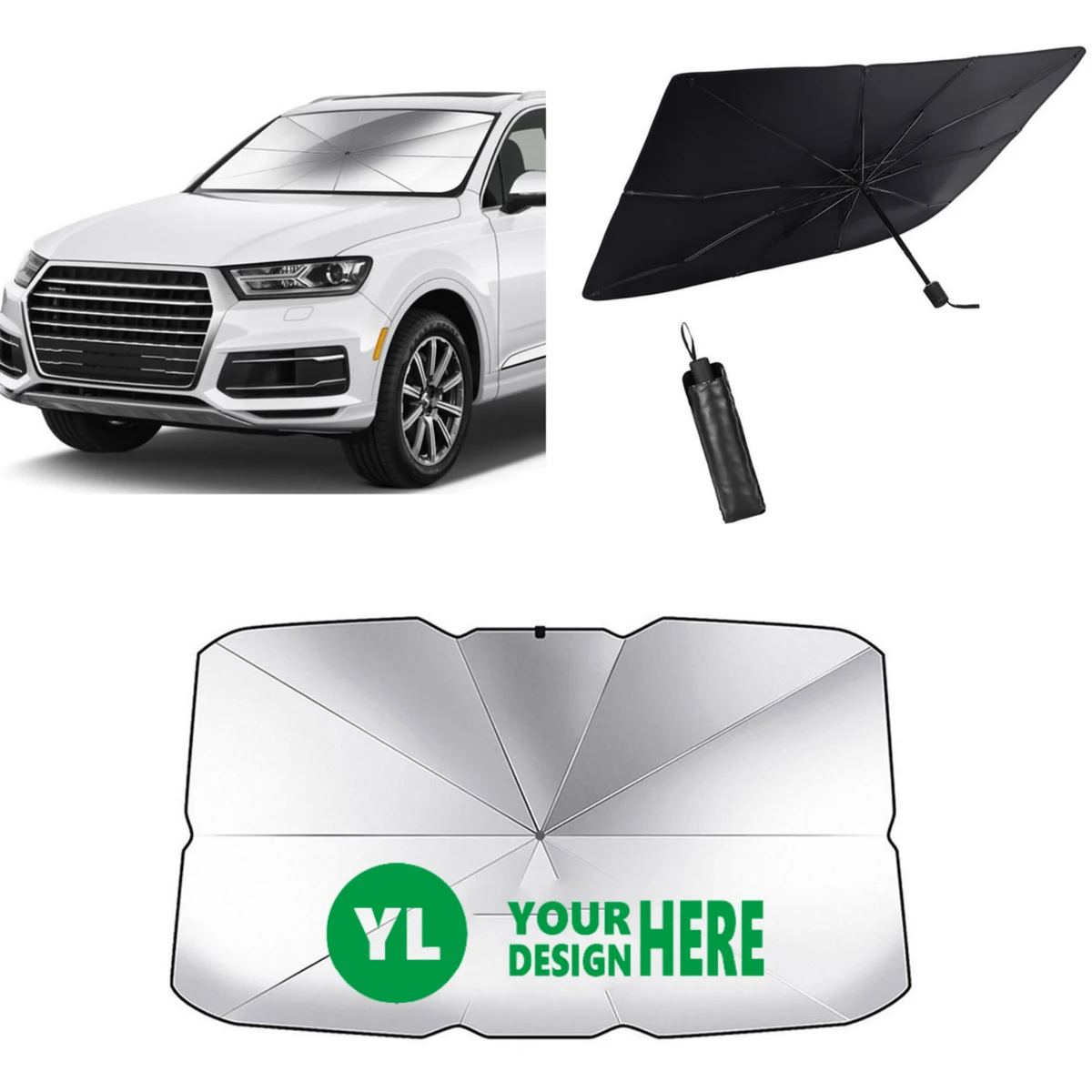 55" Foldable Car Windshield Umbrella Style Sun Shade 1