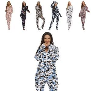 Women's Flannel One-Piece Pajama Zipper Hooded Playsuit 1