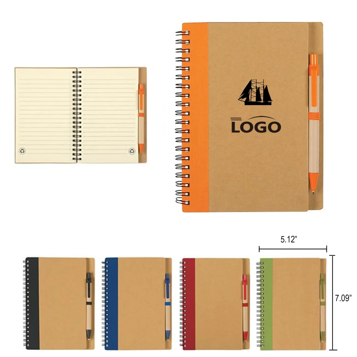 MOQ50 Eco-Inspired Soft Cover Kraft Spiral Notebook With Pen 1
