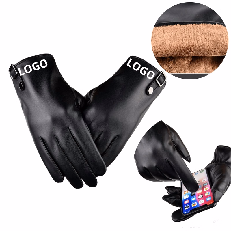 Mens Winter Lined Leather Motorcycle Gloves