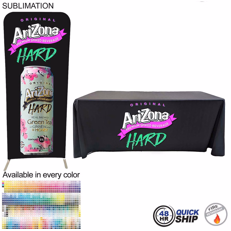 48Hr Quick Ship-Tradeshow Booth Package,3'W x 96"h EuroFit Tension Fabric Display & 6'Sub Tablecloth