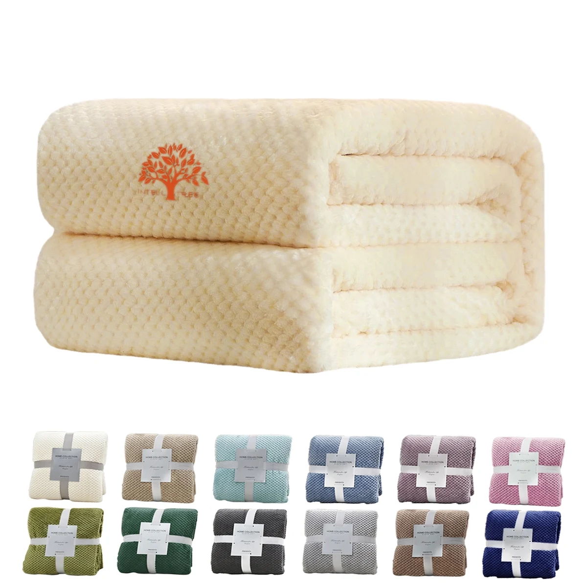 Large Waffle Weave Flannel Fleece Throw Blanket 40X60 Inch 1