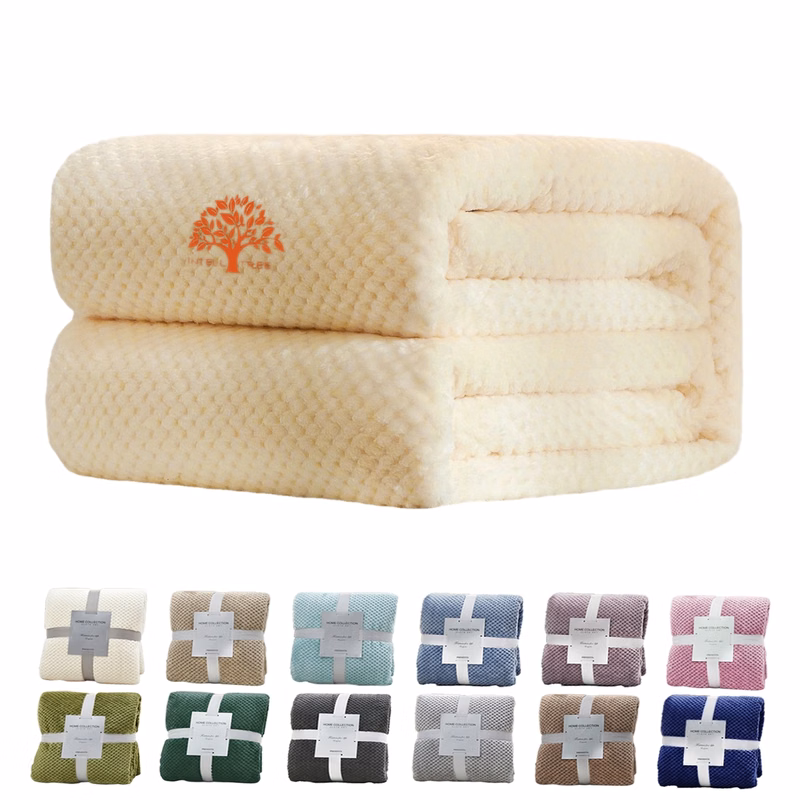 Large Waffle Weave Flannel Fleece Throw Blanket 40X60 Inch