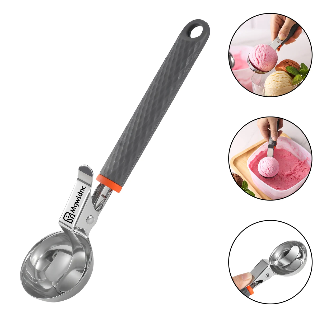 Stainless Steel Ice Cream Scoop with Press Handle, Easy Release 1