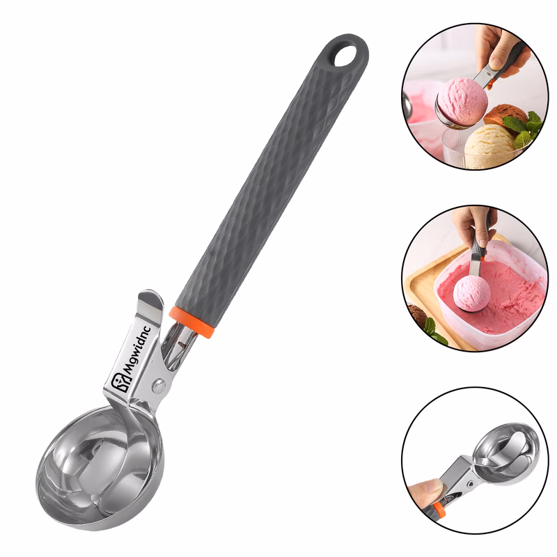 Stainless Steel Ice Cream Scoop with Press Handle, Easy Release