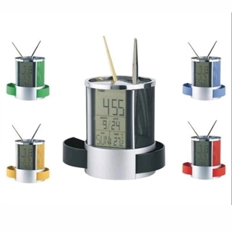 Multi-Function Leather Pen Holder-LCD Clock/Thermometer 1