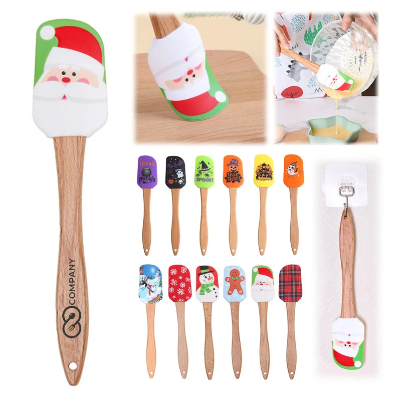 Christmas Halloween Silicone Spatula With Wooden Handle 1