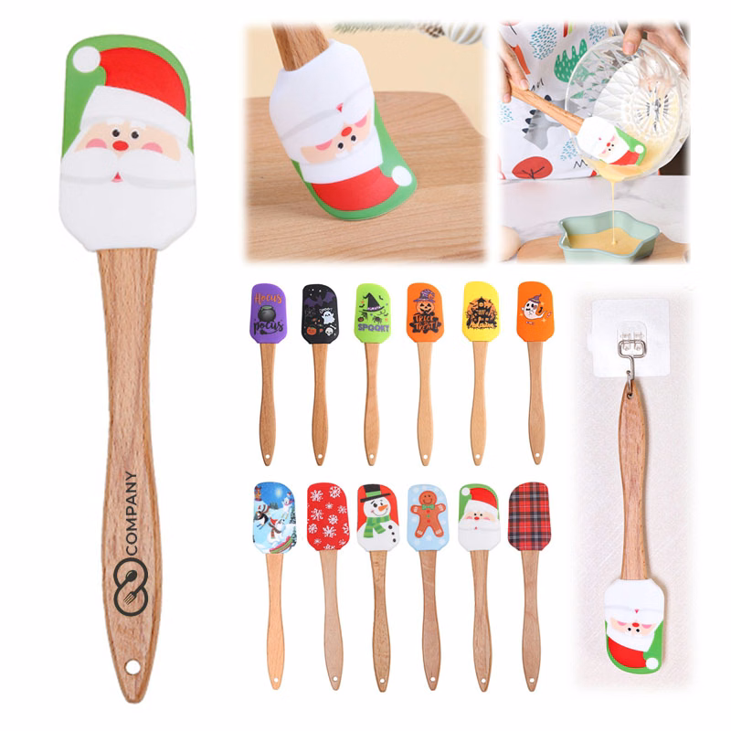 Christmas Halloween Silicone Spatula With Wooden Handle