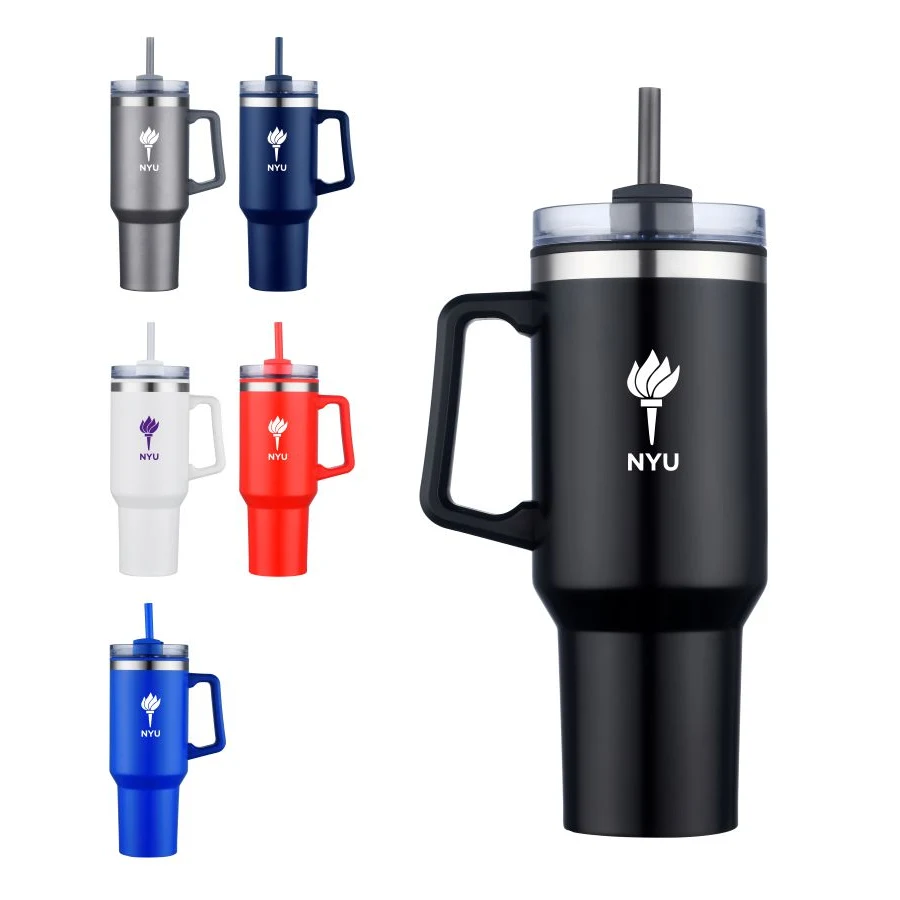 Union Printed - 40 Oz. Double Wall Insulated Travel Mug w/ Handle and Straw 1
