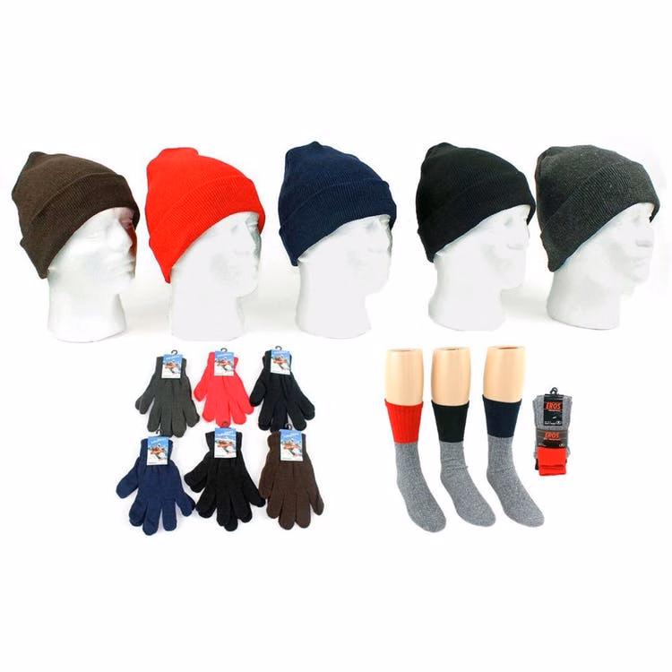 Adult Winter Hats Gloves & Socks Combo - 60 Each
