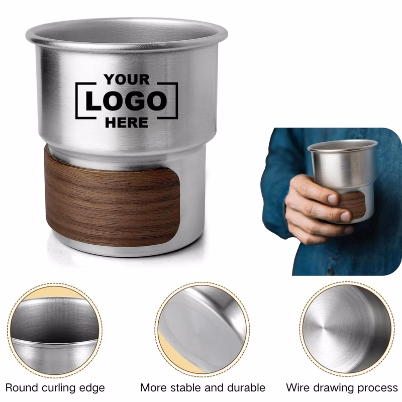 Stainless Steel Wooden Support Camping Coffee Cup