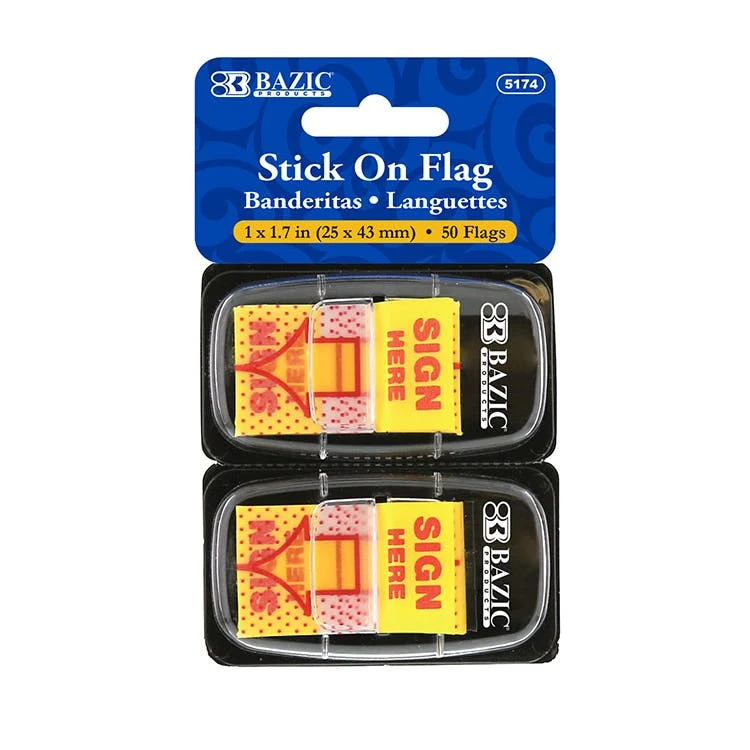 "Sign Here" Stick-On Flags - Yellow 50 Pack 1