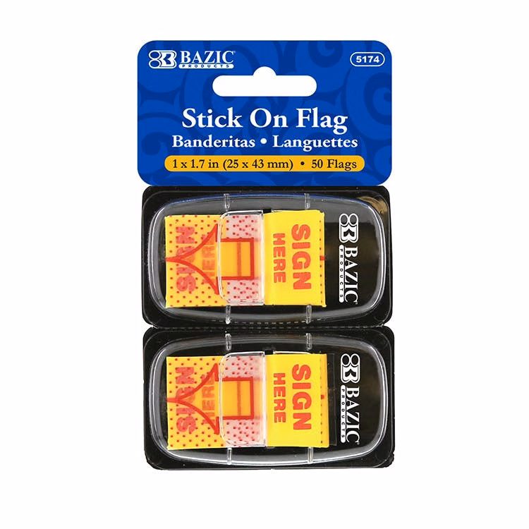 "Sign Here" Stick-On Flags - Yellow 50 Pack