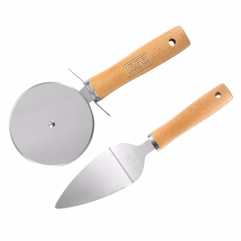 Rolling Stainless Steel Pizza Cutter Spatula Set