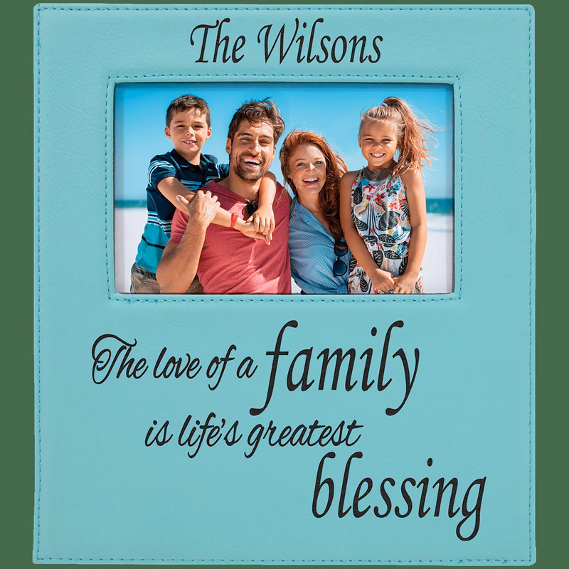 4" x 6" Teal Leatherette Photo Frame with 4 1/4" x 7 7/8" Engraving Area