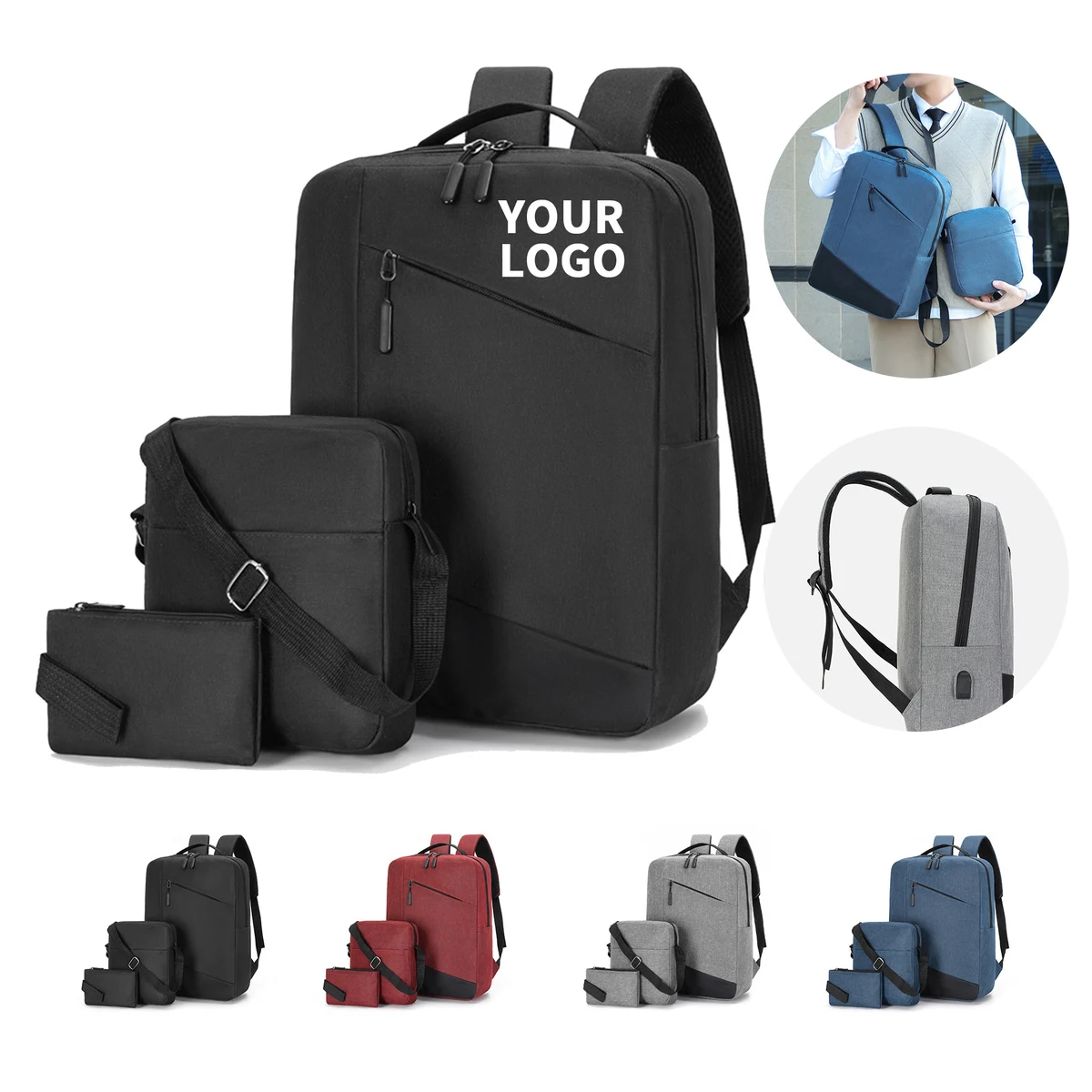 Three Piece Backpack Crossbody And Pouch Set Polyester 1