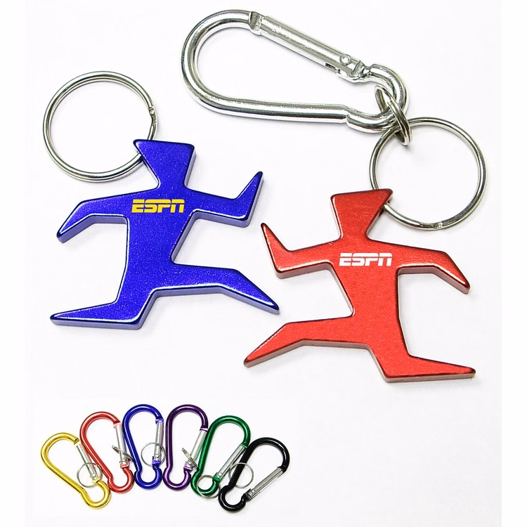Runner shape bottle opener with key chain.