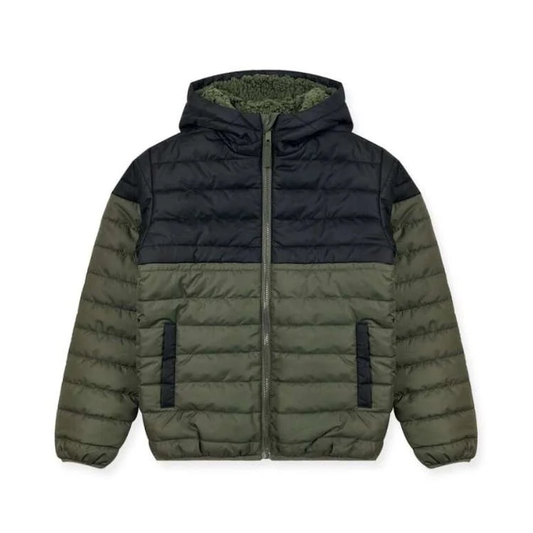 Boys' Hooded Sherpa Lined Colorblock Jacket Olive 4-7 1